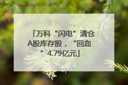万科“闪电”清仓A股库存股，“回血”4.79亿元